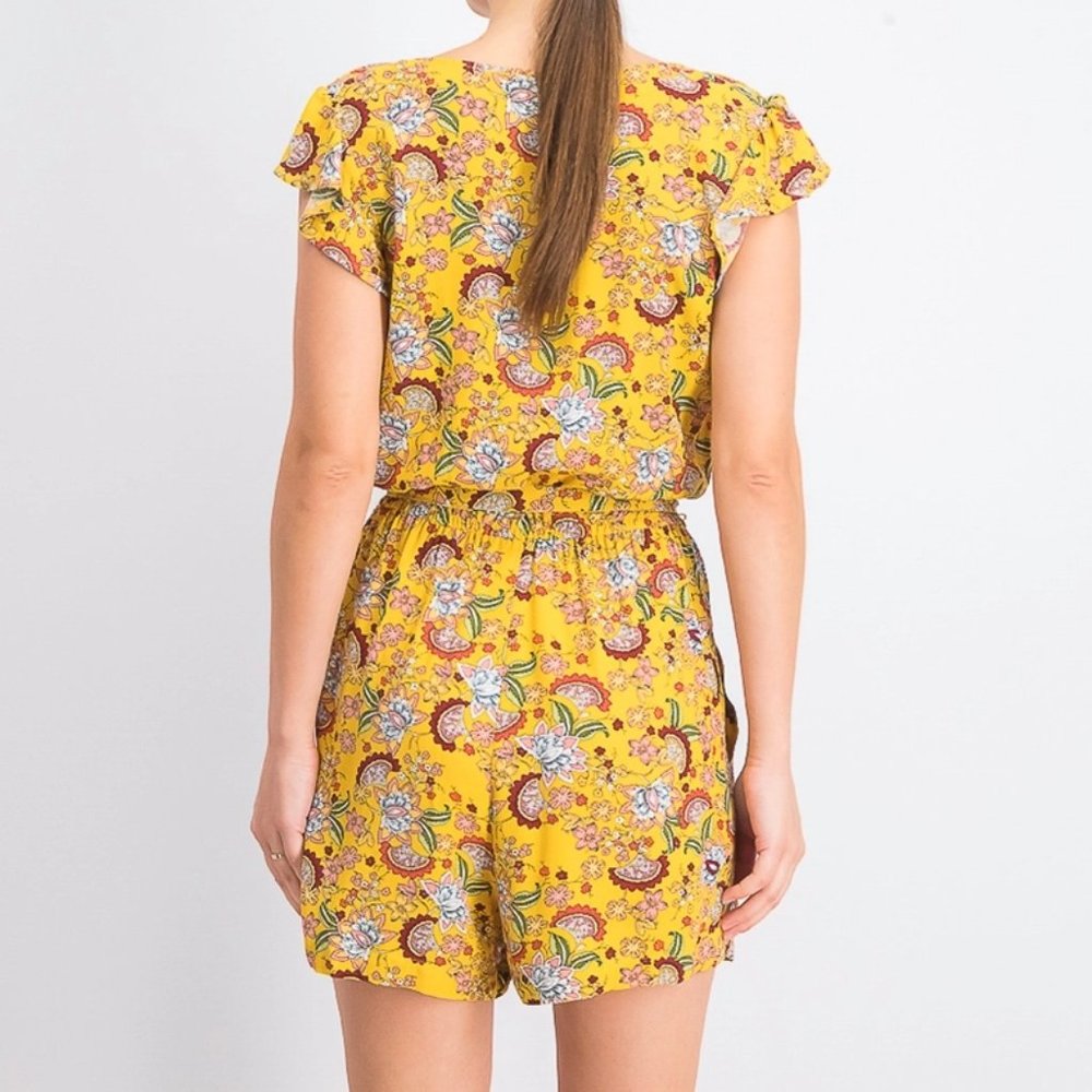 SANCTUARY Short Sleeve V-Neck Romper in Yellow Gold Sunray Size XS - Picture 8 of 12